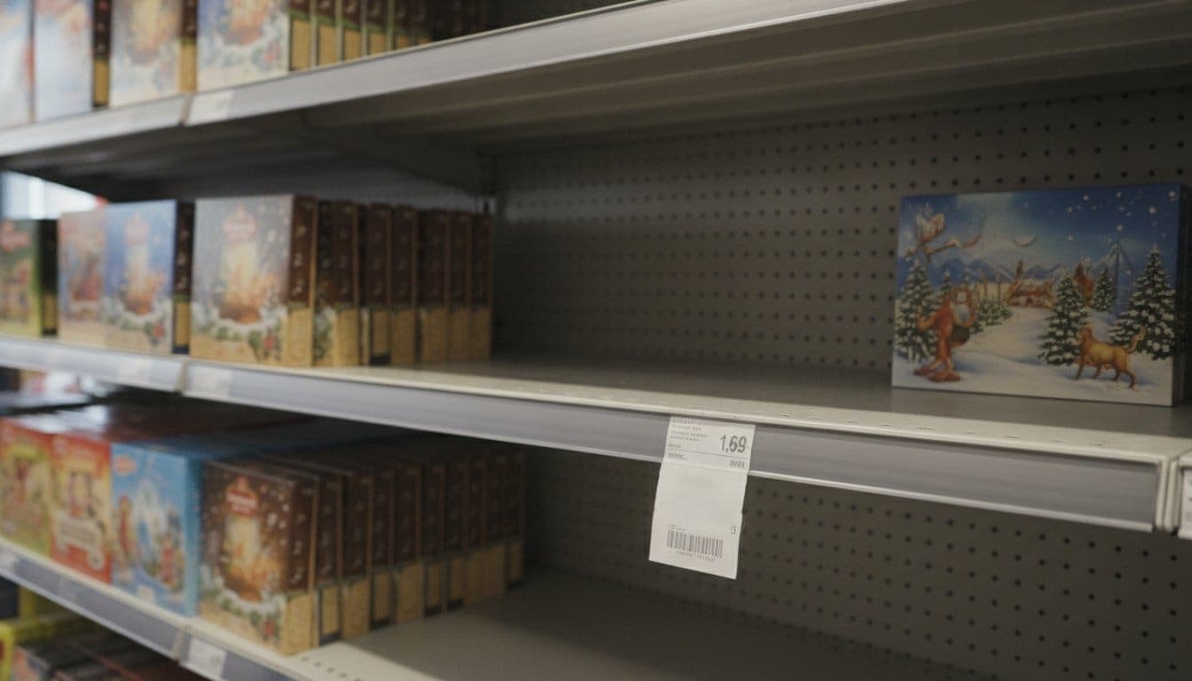 Rayon de calendriers de l'avent presque vide en magasin
