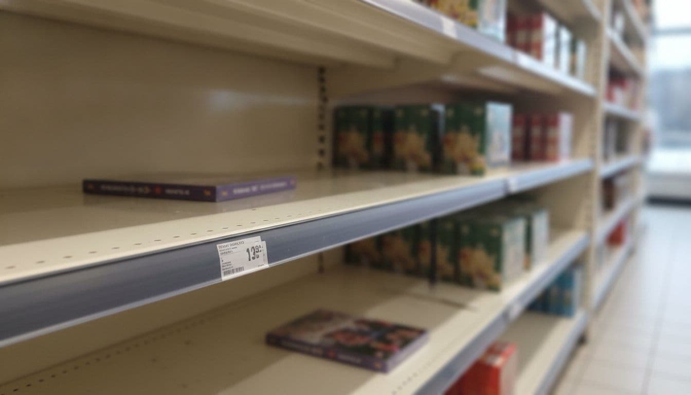 Rayon de calendriers de l'avent presque vide en magasin